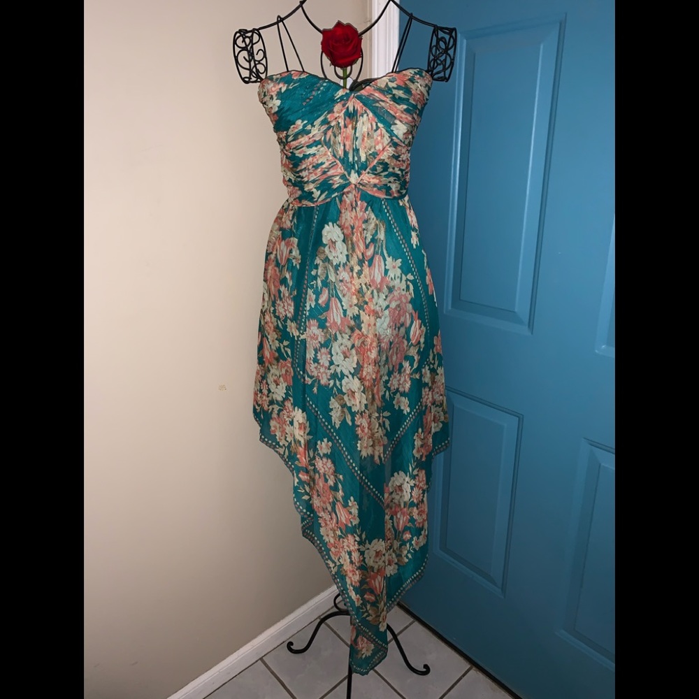 🌺Teal Floral Dress Pearl Chapman Marchesa Sz. 14